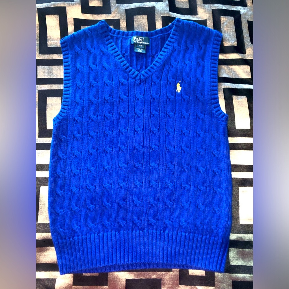Blue Ralph Lauren Polo V-Neck Cable Sweater Vest